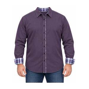 James Tattersall Shirt Mens XLT Purple Button Down Plaid Trim Cotton Flip Cuffs